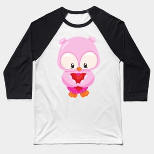 Cute Owl, Little Owl, Owl In Love, Hearts Baseball T-Shirt